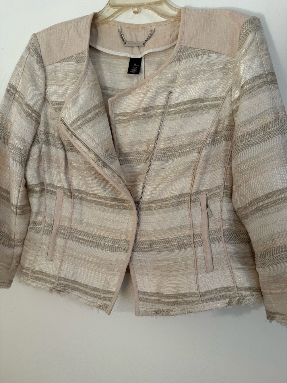 White House-Black Market Women’s Neutral Striped Textured Jacket - Soft Beige
